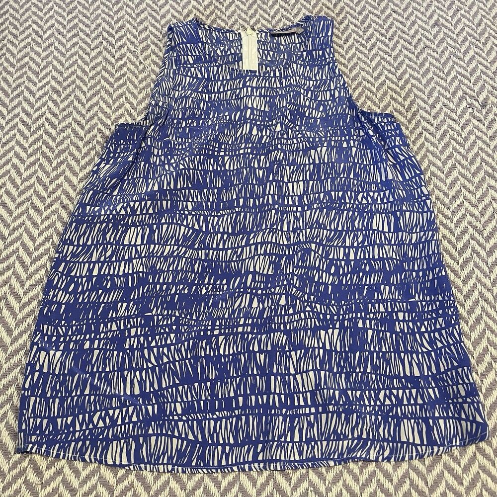Ellie Kai Blue Weekender Tank Dress Size 6 Blue White 100% Silk EUC